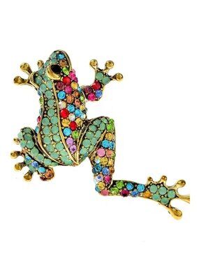 Frog Brooch Vintage Inspired Rhinestone Frog Pin Ladies Whimsical Fashion